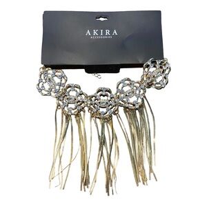 AKIRA Gold Crystal Fringe Choker Necklace Chain NWT